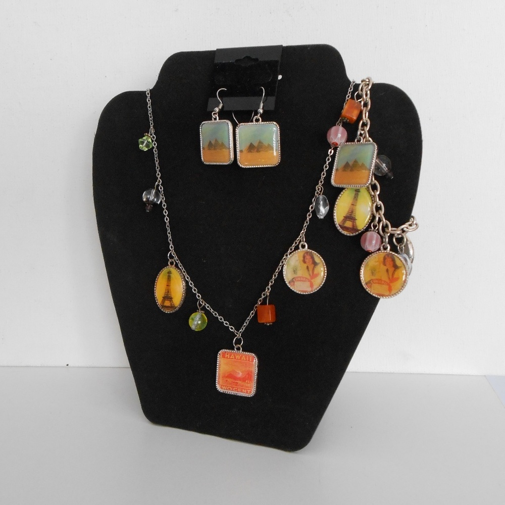 Charm Necklace with Bracelet & Earrings; Set of 3